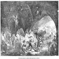 Kaliforniai Aranyláz, 1859. Ngold Bányászok Feltárása Egy Barlang A Sierra Nevada, Kalifornia. Fametszet Egy 1859-Es