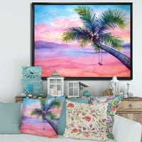 Designart 'Vivid Sunset Landscape Swing and Palm' tengeri és parti keretes vászonfali nyomtatás