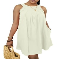 Frontwalk Női rövid ruhák Egyszínű Mini ruha ujjatlan nyári strand Sundress utazási alkalmi zseb fehér 2XL
