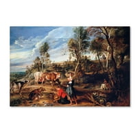 Védjegy Szépművészeti „Milklányok szarvasmarhákkal a tájban” vászon művészete: Peter Paul Rubens