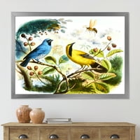 Designart 'Sárga és kék madár a vadonban' hagyományos keretes művészeti nyomtatás