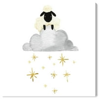 Wynwood Studio 'Sheep Cloud and Stars' Animals Wall Art vászon nyomtatás - fehér, szürke, 30 30