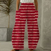 Női nadrág divatos női alkalmi laza zseb elasztikus derék stílusos nyomtatási nadrág Piros L