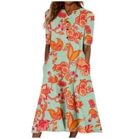 Női ruhák Clearance női nyári divat alkalmi Virágos Nyomtatott Rövid ujjú gomb zseb ruha narancssárga M