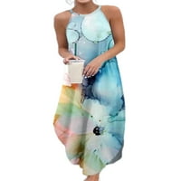 Rejlun női Maxi ruhák kötőfék nyak nyári strand Sundress ujjatlan hosszú ruha Laza Cami Hawaii Party Camisole vízcseppek