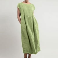 Báli ruhák nőknek szilárd Ujjatlan O-nyakú zsebek vászon Laza Zsákos Kaftan hosszú ruha Zöld XL