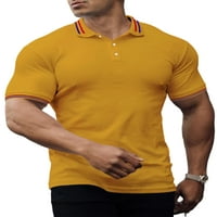 Glonme férfi nyári felsők gombok pólók rövid ujjú ing munka alkalmi póló klasszikus Fit hajtóka nyakú blúz sárga 4XL