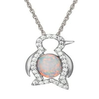 Ragyogó finom ékszerek ezüst köbös cirkónium -os és létrehozott opál penquin medál 18 lánc