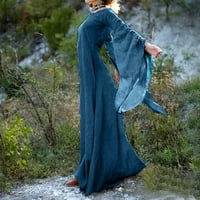 TKing Divat Halloween ruhák a nők Molett gótikus Retro ruha köntös Sleeve színpadon Maxi ruhák Kék M