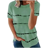 Női felsők rövid ujjú csíkos blúz Alkalmi Női legénység nyak póló Zöld XL