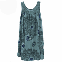 Női Molett méretű Ujjatlan hinta Mini ruhák nyári strand a vonal Sundress Csipke Nyomtatott Ujjatlan nagy hinta Kék
