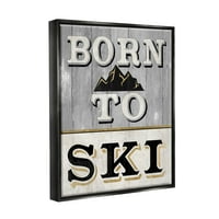 Stupell Industries született Ski Mountain Sign grafika koromfekete úszó keretes vászon nyomtatás Wall Art, Design Livi