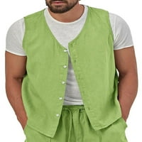 Férfi felsők ujjatlan nyári mellény gallér nélküli ing férfi alkalmi kardigán Holiday Light Green XL
