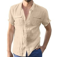 Férfi Pamut vászon strand nyári ingek alkalmi stílusos rövid ujjú Gomb lefelé normál Fit ruha felsők zsebbel