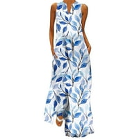 Női ruhák Split Beach virágos ruhák alkalmi Notch nyak plusz méretű ujjatlan Maxi nyak Vintage Bohém hosszú ruha Kék
