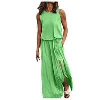Női ruhák kényelmes négyzet alakú nyakkivágással Ujjatlan Magas derék nyári Hosszú A-Line zöld szilárd ruha L