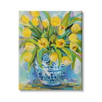 Stupell Industries kifejező sárga tulipánok díszes kék Vázafestésben, 20, Jeanette Vertentes tervezése