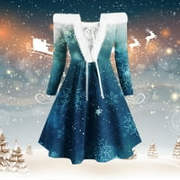 Wear-to-Work ruhák bolyhos gallér Hosszú ujjú csipke fel váll karácsonyi nyomtatott ruha