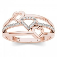 1 10ct TW Diamond 10K rózsa arany egymásra rakott szív divatgyűrű