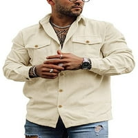 Paille férfi ing dzsekik gomb le felsőruházat Egyszínű felsők Retro kültéri kabát felső Khaki XL