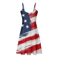 Dianli női nyári Vintage amerikai zászló nyomtatási ruhák Spagetti heveder Magas derék Mini Sundress alkalmi Ujjatlan