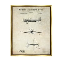 Stupell Industries Vintage Repülőgép Diagram diagram grafika metál arany úszó keretes vászon nyomtatás fal művészet,