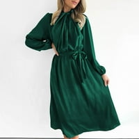 Női őszi-téli divat Egyszínű All-match temperamentum hosszú hosszú ujjú ruha hadsereg zöld S
