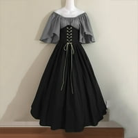Középkori reneszánsz ruha női fűző Plusz méretű labda ruhák Jelmez Vintage hosszú ruha szürke Fekete XL