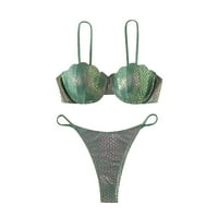 Caveitl Bikini szett, női divat nyomtatott kényelmes laza fürdőruha felső blúz alkalmi vonzó zöld