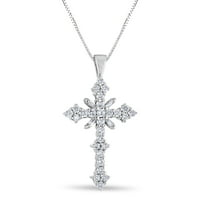 Diamond Cross Necklace CT TW kerek bagett 10K fehérarany
