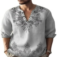 Férfi pólók V nyakú póló Virágmintás felsők kényelmes alap póló munka pulóver Szürke S