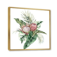 Designart 'Queen Proteas Palm & Monstera levelek' hagyományos keretes vászon fali művészet