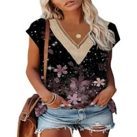 Rejlun Női póló V nyakú póló virágos nyomtatás nyári felsők kényelmes póló Bohém Ünnep tunika blúz sötétkék 2XL