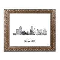 Védjegy Képzőművészet 'Newark New Jersey Skyline WB-BW' vászon művészete: Marlene Watson, arany díszes keret