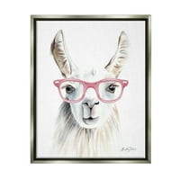 Stupell Industries láma rózsaszín szemüveg viselése alkalmi állati portré festés csillogást szürke úszó keretes vászon