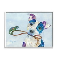 Stupell Industries Jack & Chameleon mosolygó kutya portré kollázs festmény fehér keretes művészet nyomtatott fali művészet,