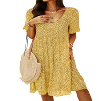 Paille női nyári strand Sundress V nyakú tunika ruhák virágos nyomtatás Midi ruha alkalmi Ünnep sárga 5XL
