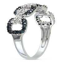 Carat T.W. Kék és fehér gyémánt sterling ezüst link évforduló gyűrű