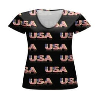 Glonme női nyári felsők rövid ujjú póló V nyakú póló Dailywear laza tunika blúz Puha amerikai zászló nyomtatás Tee