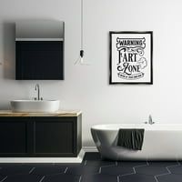 Stupell Industries Figyelmeztető Fing Zone Vicces fürdőszoba szüreti stílusú grafikus jet fekete lebegő keretes vászon